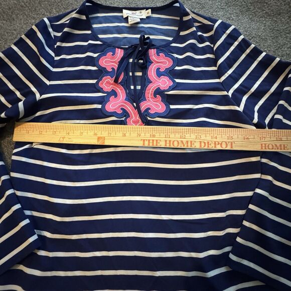 Vineyard Vines Striped Popover Peasant Blouse Top Blue White Pink Women’s XS - Picture 5 of 6